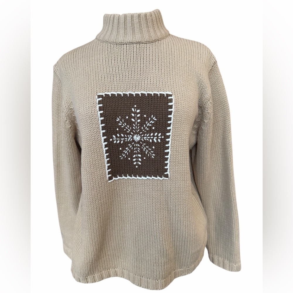 1990s Sag Harbor 100% Acrylic Mock Turtleneck Snowflake Embroidered‎ Sweater